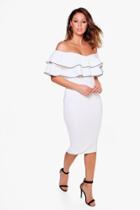 Boohoo Mimi Off Shoulder Contrast Tipping Midi Dress Ivory