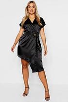 Boohoo Plus Tortoise Shell Buckle Satin Wrap Dress