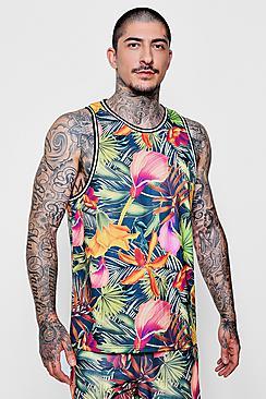 Boohoo Tropical Print Basketball Vest Co-ord