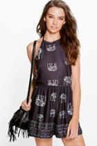 Boohoo Emmah Elephant Print High Neck Playsuit Black