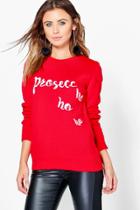 Boohoo Petite Clare Prosecco Christmas Jumper Red