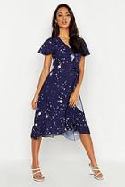 Boohoo Cosmo Print Ruffle Tea Dress
