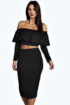 Boohoo Lory Frill Crop Top Midi Skirt Co-ord Set
