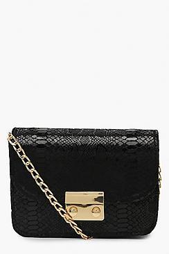 Boohoo Metallic Snake Structured Cross Body