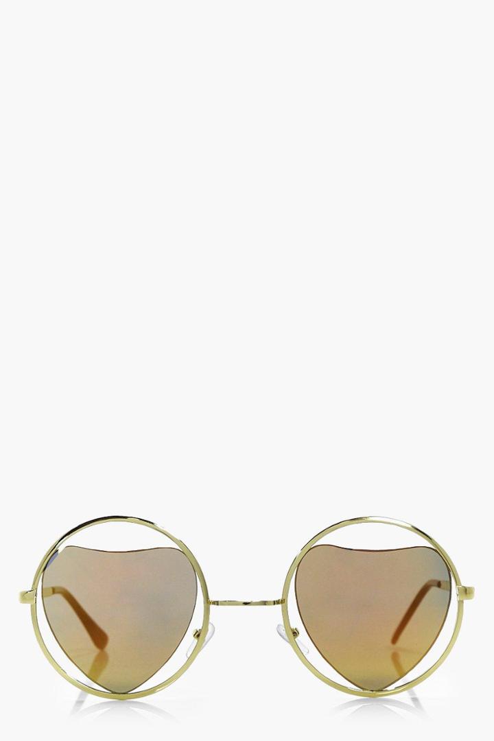Boohoo Ellie Heart Cut Out Revo Lense Sunglasses Gold