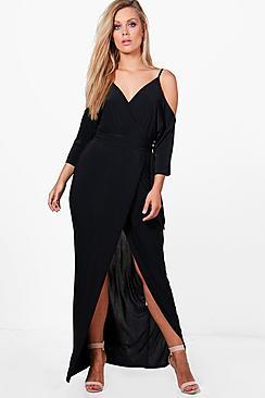 Boohoo Plus Stella Open Shoulder Slinky Maxi Dress