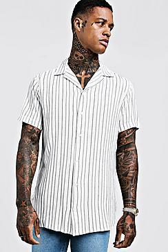 Boohoo Short Sleeve Vertical Stripe Revere Shirt