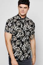 Boohoo Short Sleeve Floral Leaf Print Shirt Black