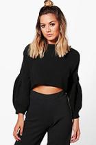 Boohoo Petite Jessy Bell Sleeve Cropped Jumper