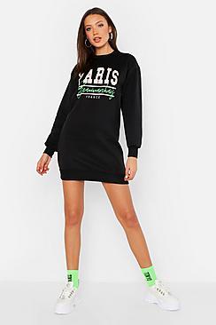 Boohoo Tall Paris France Slogan Sweat Dress
