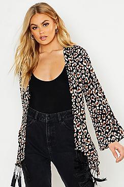 Boohoo Leopard Tassel Hem Belted Kimono