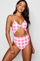 Boohoo Peru Gingham Cut Out Tie Swimsuit