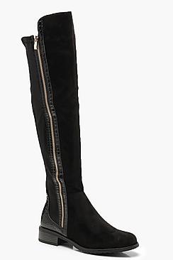 Boohoo Croc Panel Over The Knee Boots