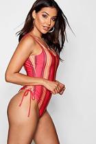 Boohoo Ruched Detail Stripe Scoop Swimsuit