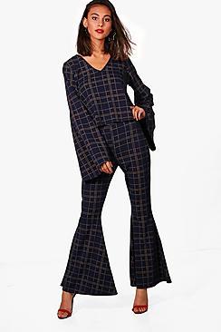 Boohoo Alice Check Flare Trouser