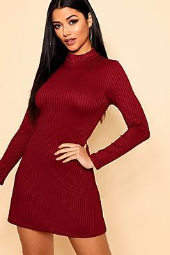 Boohoo Jumbo Rib Turtle Neck Swing Dress