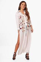 Boohoo Petite Rose Embroidered Front Maxi Shirt
