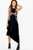 Boohoo Petite Abi Embroidered Halter Neck Maxi Dress Black