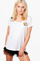 Boohoo Holly Floral Applique T-shirt White