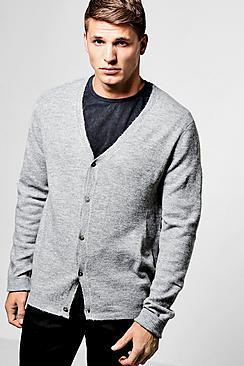 Boohoo Grey Button Through Boucle Knit Cardigan