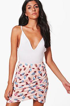 Boohoo Hannah Feather Print Skirt