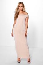 Boohoo Plus Bethany Off The Shoulder Slinky Maxi Dress Champagne