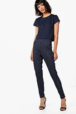 Boohoo Paige Pinstripe Tapered Trouser