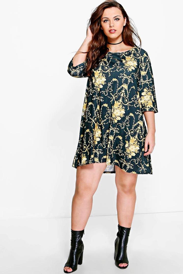 Boohoo Plus Wendy Printed Swing Dress Multi
