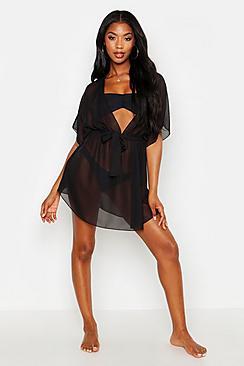 Boohoo Kimono Sleeve Chiffon Beach Dress