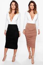 Boohoo Steph 2 Pack Rouched Side Jersey Midi Skirts