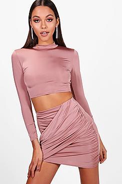 Boohoo Slinky Wrap Mini Skirt Co-ord Set