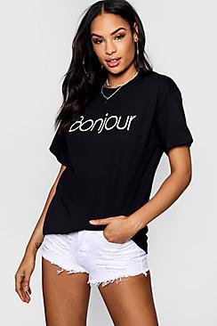 Boohoo Bonjour Pastel Slogan T-shirt