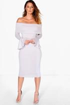 Boohoo Annora Oversized Bardot Midi Dress Dove