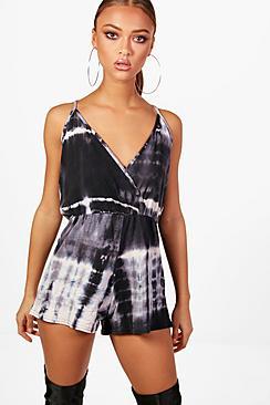 Boohoo Martha Tie Dye Wrap Cami Playsuit