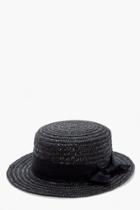 Boohoo Kara Small Brim Ribbon Detail Straw Hat Black