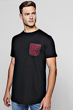 Boohoo Longline Aztec Pocket T-shirt With Curve Hem