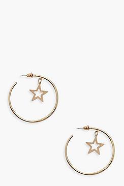 Boohoo Star Charm Hoop Earrings