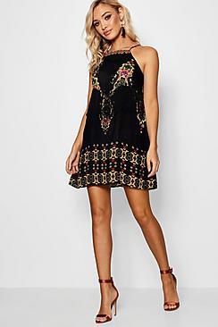 Boohoo Nadia Placement Print Tassel Shift Dress