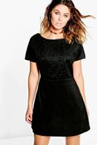 Boohoo Mia Suedette Cutwork Strap Back Shift Dress Black