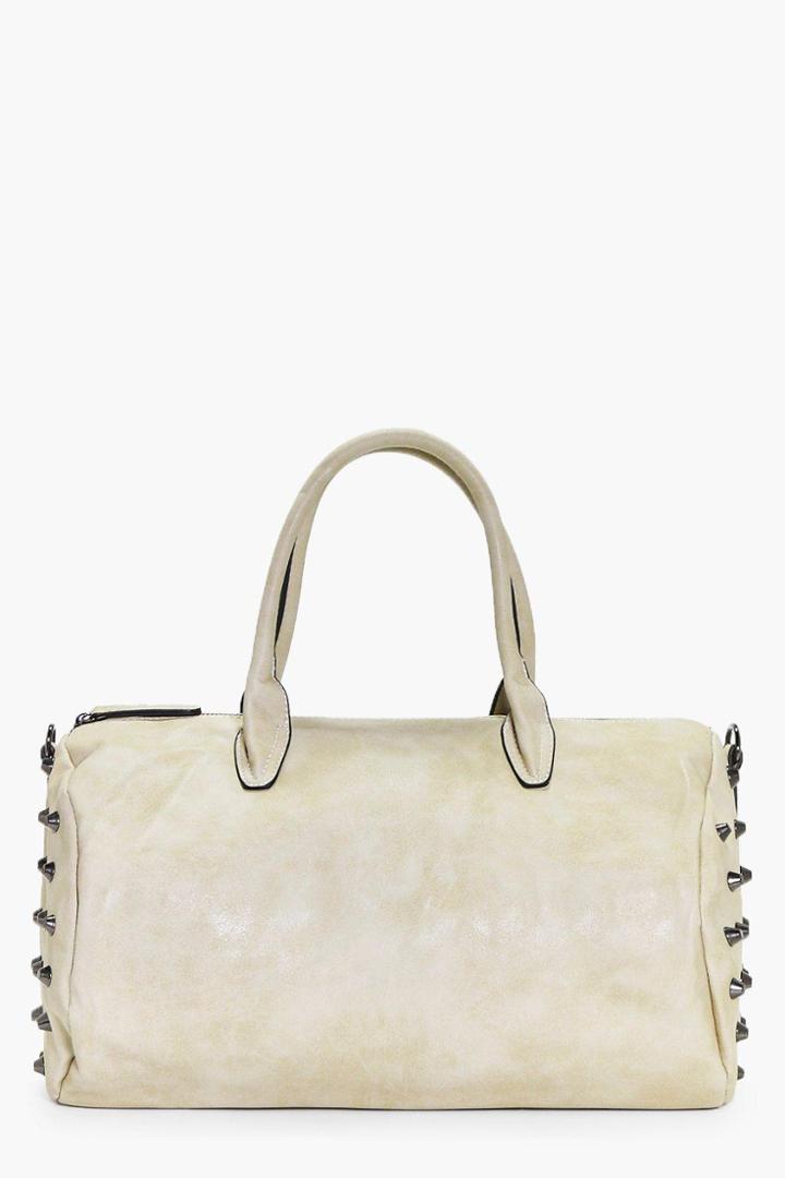 Boohoo Emily Stud Detail Bowler Bag Beige