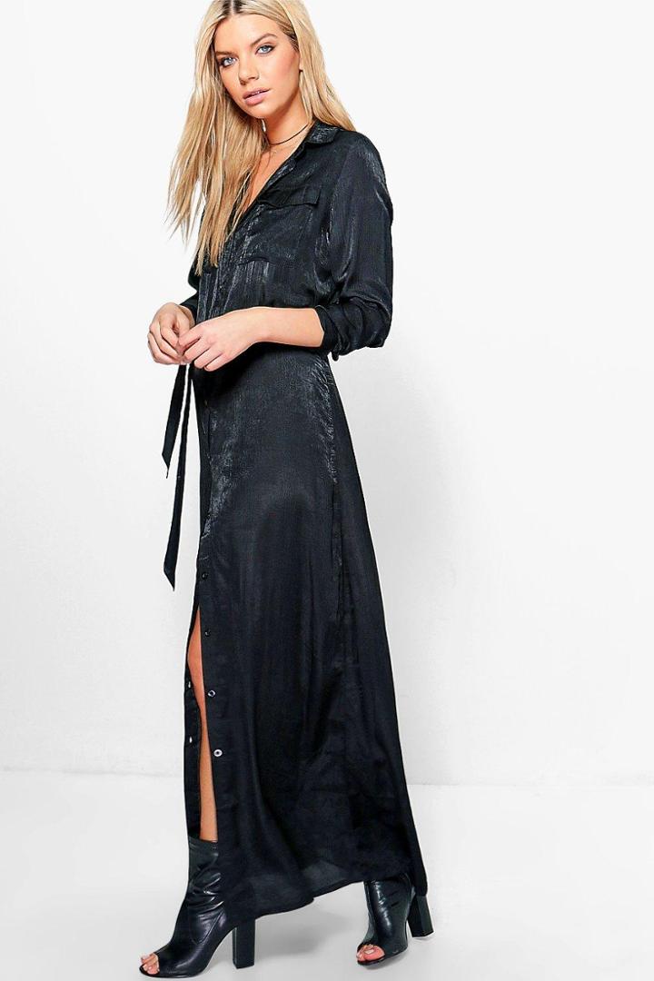 Boohoo Eleanor Utility Maxi Shirt Dress Black