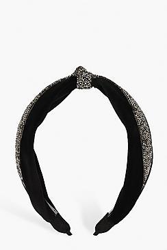 Boohoo Velvet Embellished Knot Top Headband