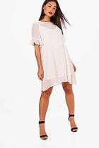 Boohoo Maya Dobby Mesh Ruffle Sleeve Shift Dress