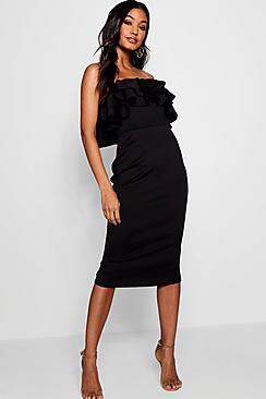 Boohoo Nia Bandeau Ruffle Detail Midi Dress