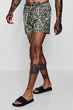 Boohoo Jungle Floral Print Short Length Swim Short
