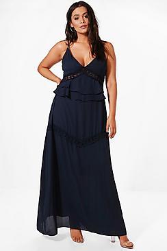 Boohoo Plus Haylie Trim And Ruffle Detail Maxi Dress