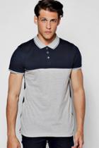 Boohoo Sports Rib Colour Block Button Polo Navy