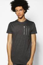 Boohoo Curved Hem T Shirt With Zip Placket Charcoal