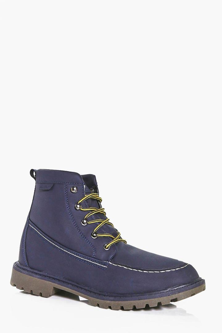 Boohoo Pu Hiking Boots With Borg Lining Navy