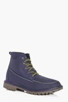 Boohoo Pu Hiking Boots With Borg Lining Navy